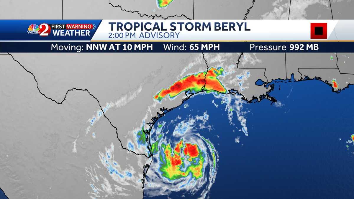 Tropical Storm Beryl could make landfall in Texas as Category 1 hurricane tonight, NHC says