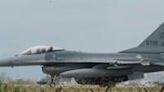 A Taiwanese Air Force F-16 fighter jet taxis after landing at an air force base in Taiwan on May 24, 2024