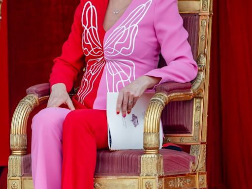 Princess Delphine of Belgium Rises to The Occasion in White Platforms and Colorblock Suit for National Day 2024 Celebrations