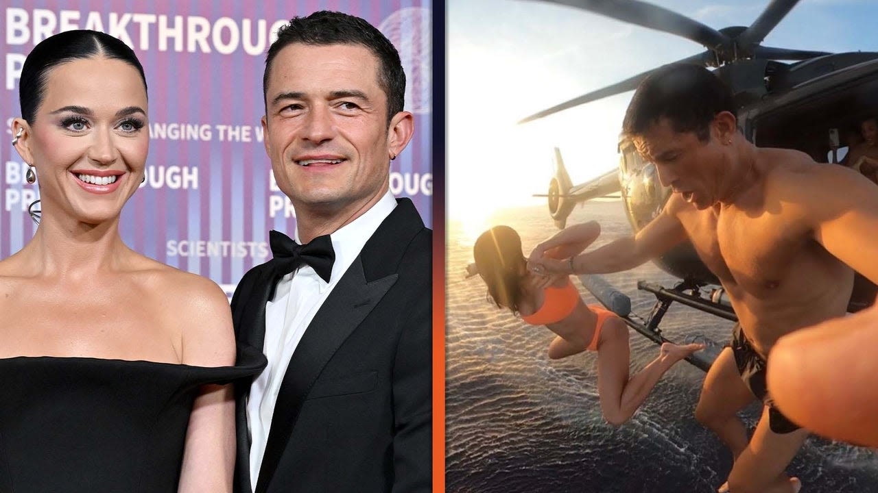 Katy Perry and Orlando Bloom Hold Hands Jumping Out of a Helicopter