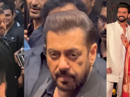 Salman Khan attends his Dabangg co-actor Sonakshi Sinha and Zaheer Iqbal's wedding reception, stuns in a black suit, watch video
