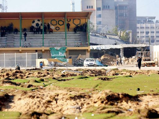 Palestinians seek shelter in Gaza’s largest football stadium