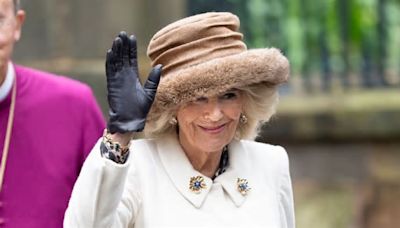 Queen Camilla Wears Queen Elizabeth's Brooches as She Steps in For King Charles at Maundy Thursday Service