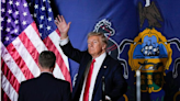 Donald Trump arrives at the Farm Show Complex in Harrisburg as he speaks in Pennsylvania for the first time after assassination attempt