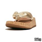 【FitFlop】F-MODE 軟木塞紋皮革扭紋厚底夾腳涼鞋-女(鉑金色)