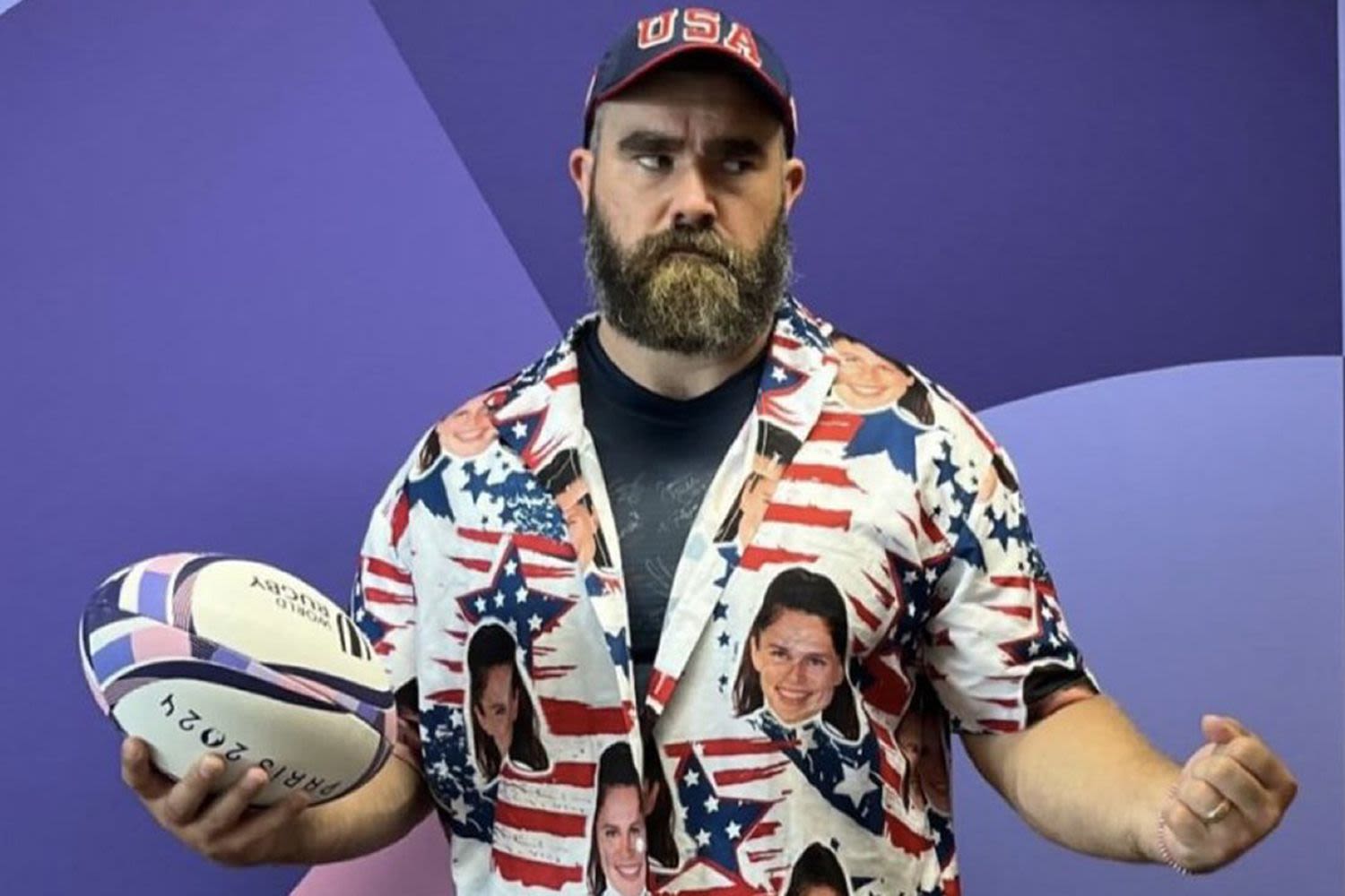 Jason Kelce Proves He's the Women's Olympics Rugby Team's No. 1 Fan with Epic Shirt Featuring Ilona Maher's Face
