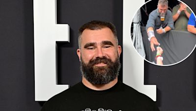 Jason Kelce Expertly Holds Beer While Adjusting Friendship Bracelet Sleeves at London ‘Eras Tour’