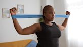 20 minutes, one resistance band and a chair for this seated arm workout
