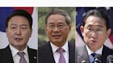 Leaders of South Korea, China and Japan will meet Monday for their first trilateral talks since 2019