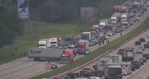 Jackknifed tractor-trailer leaves I-75 NB blocked in Henry County