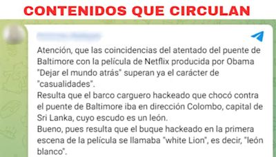 La teoría de la conspiración que relaciona el hundimiento del puente de Baltimore, el carguero rumbo a Sri Lanka y una película producida por los Obama