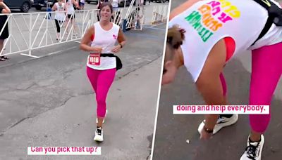Mom speaks out after video goes viral of her picking up kids’ trash ... at a 5K race