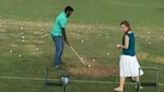 man hits nothing but dirt on very first time at driving range