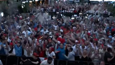 England fans throw drinks in air as Saka scores equaliser against Switzerland at Euro 2024