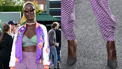 Jodie Turner-Smith Makes a Statement in Pointed Heels and Geometric Pattern at Wimbledon 2024