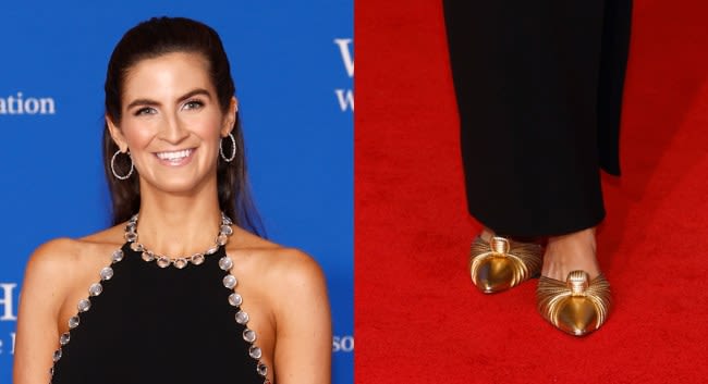 Kaitlan Collins Goes for Gold in Larroudé Metallic Mules at White House Correspondents’ Dinner 2024