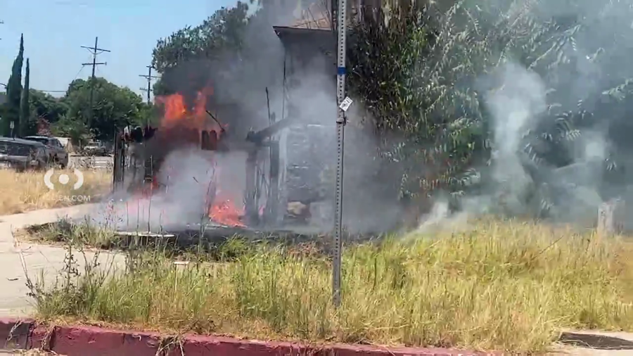 Vacant home goes up in flames in North Hollywood