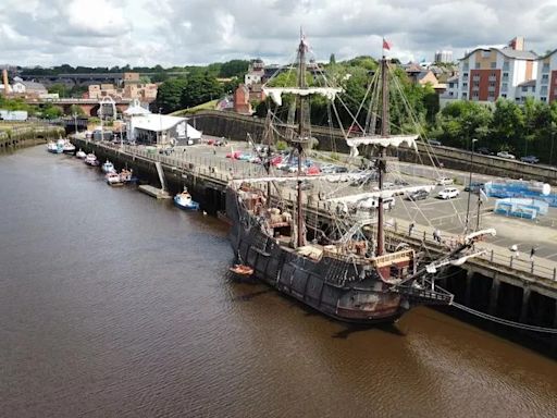 Replica of Spanish Galleon ship to leave Newcastle after being moored on the Quayside