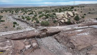 Bridge connecting Arizona and New Mexico on Navajo Nation washed out