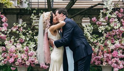 This Bride Wore A ’90s Dress And Antique Lace Veil Made By A Friend For Her Upper East Side Wedding