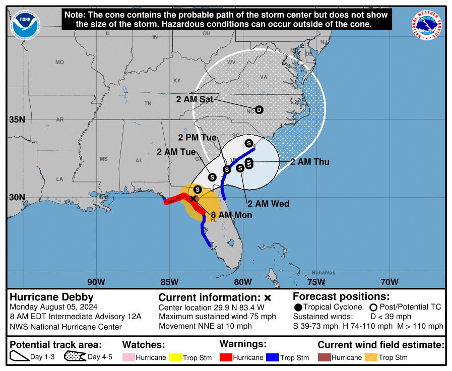 See Hurricane Debby's Projected Path