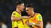 El gesto de James Rodríguez con Borré tras fallar el gol del triunfo de Colombia ante Brasil