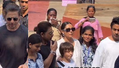 Bollywood superstar Shah Rukh Khan arrives with wife Gauri, kids Suhana, Aryan to cast their vote, youngest son AbRam also accompanies them