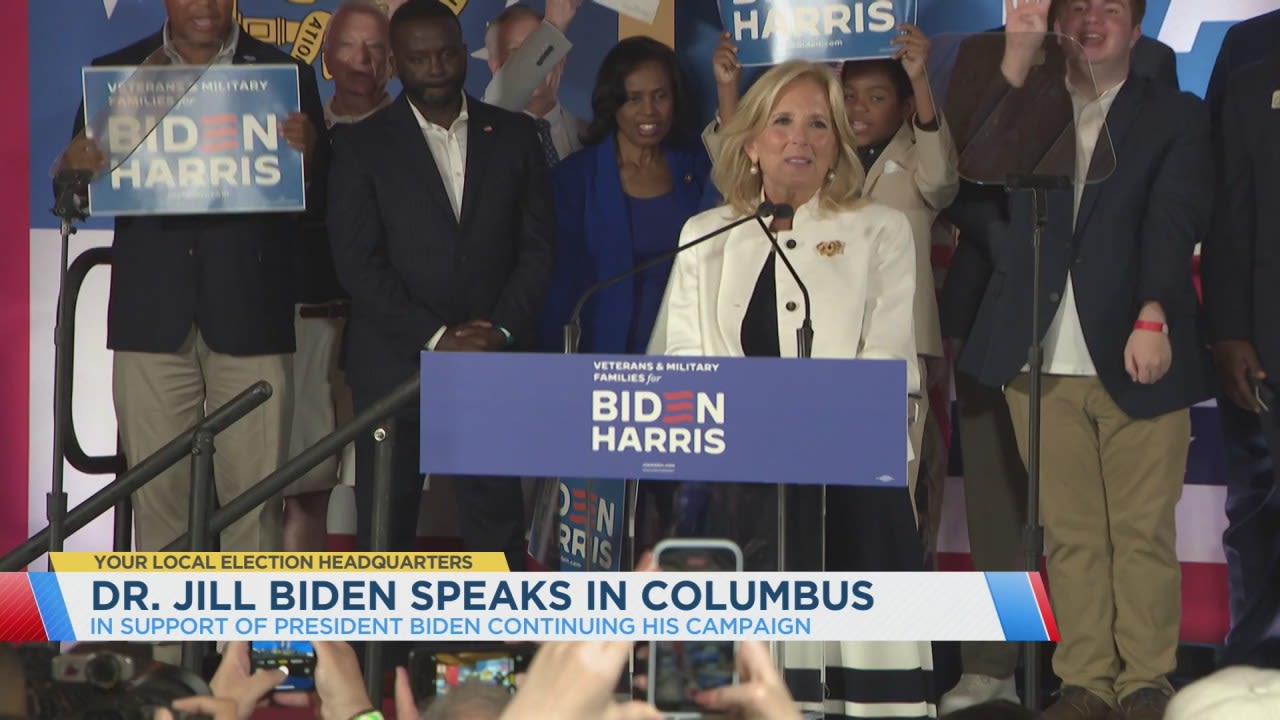 Amid calls for her husband to step aside, Jill Biden calls Donald Trump ‘evil’ during Columbus campaign stop