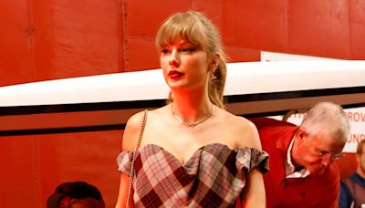 Taylor Swift Steps Out In 'Coded' Tartan Corset Set For Travis Kelce’s Saints Game