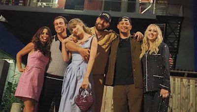 Travis Kelce Wraps an Arm Around Taylor Swift as They Hang With Patrick, Brittany Mahomes in Europe