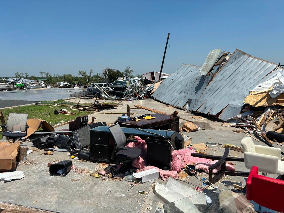 Aftermath of North Texas tornado: A mangled mess of metal, roofing and insulation