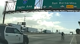 LAPD chase attempted murder suspect riding bicycle on freeway