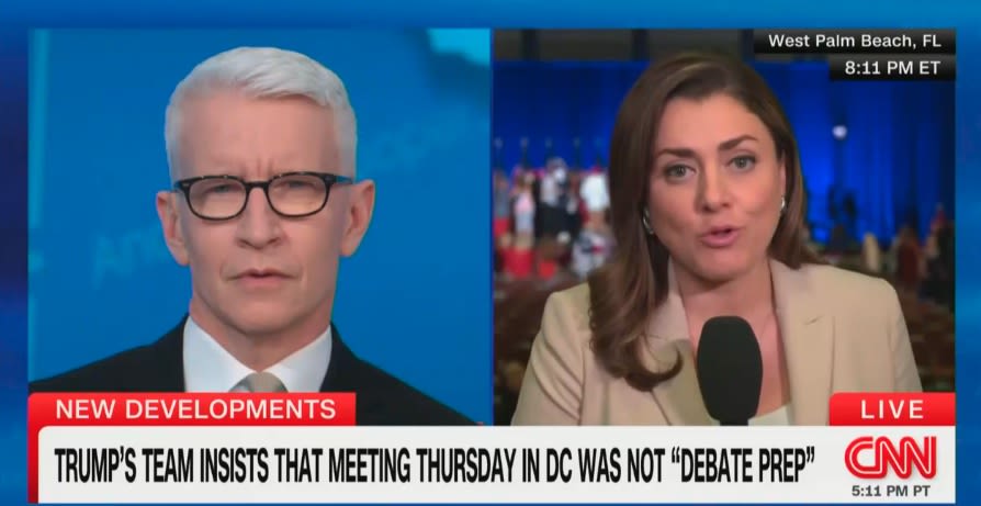 Amused Anderson Cooper Asks Reporter About ‘Macho Man’ Blaring Throughout Her Report from Trump Rally: ‘Um, What...