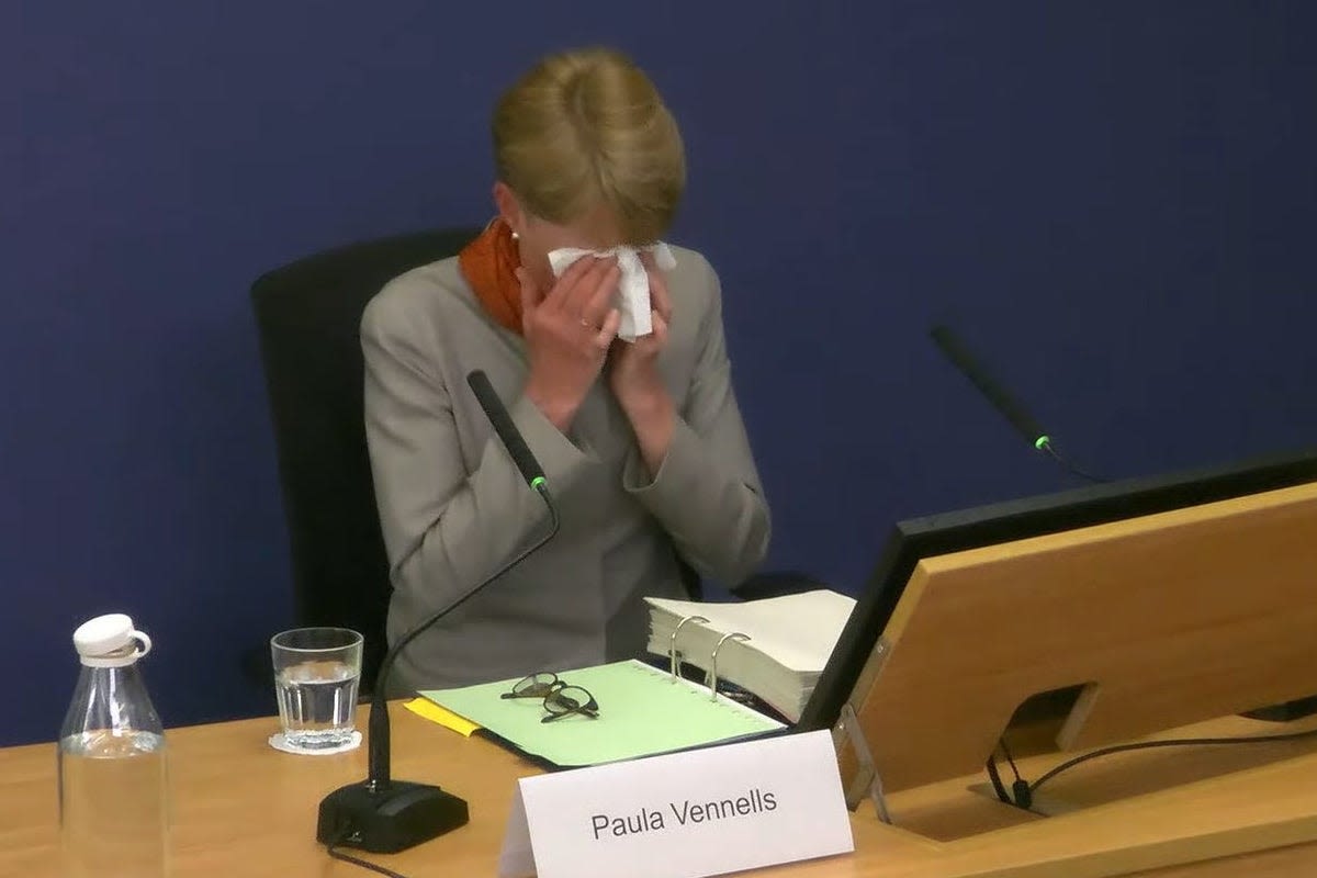 Paula Vennells – live: Ex-CEO cries at Horizon inquiry and denies knowing Post Office prosecuted own staff