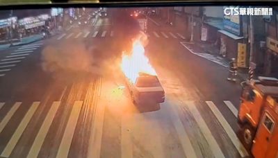 擔心爆炸！桃園車輛路中起火燃燒 警民忙疏通車流