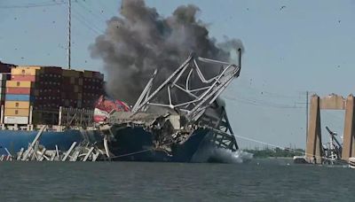 Demolition charges set off to free the cargo ship from the wreckage of Baltimore bridge