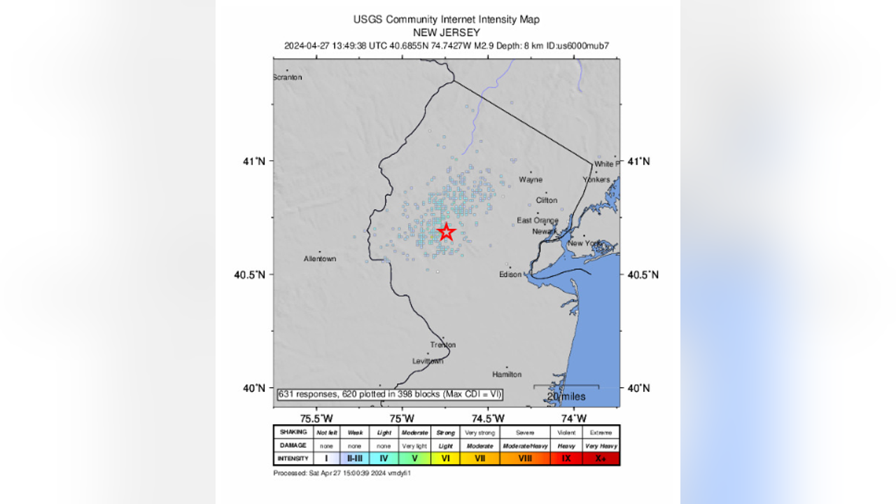 Earthquake reported in Somerset County, New Jersey