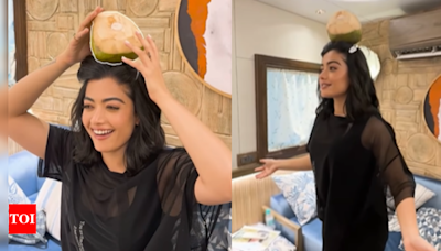 Rashmika Mandanna delights fans with playful video perfoming "Jamal Kuddu" dance with coconut | - Times of India