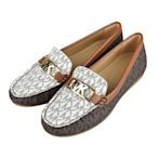 MK MICHAEL KORS LOAFER金字LOGO滿版雙色印花PVC樂福鞋(香草白x棕褐)