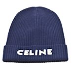 CELINE 經典品牌標誌針織羊絨毛帽(海軍藍色)