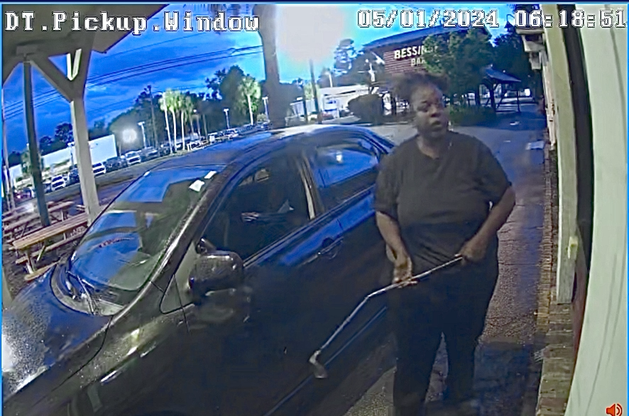 Police seek help finding woman accused of shattering Bessinger’s BBQ drive-thru window