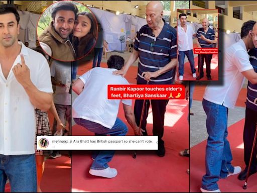 'Where is Alia Bhatt?': Ranbir Kapoor touches Prem Chopra's feet at polling booth before casting his vote for the Lok Sabha Elections [Reactions]