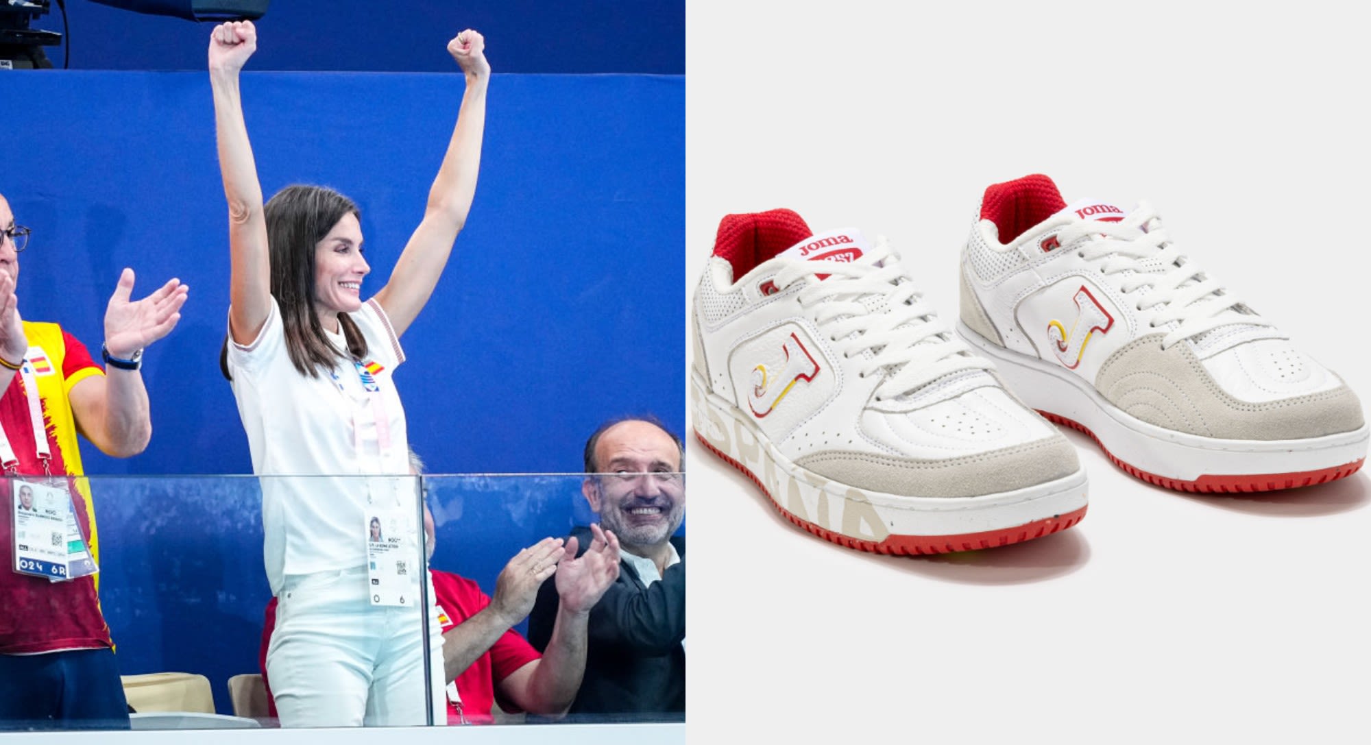 Queen Letizia Supports Spain at 2024 Paris Olympics in Patriotic Joma Sport Sneakers