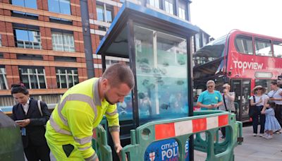 Barriers erected around Banksy’s new piranha artwork on London police box