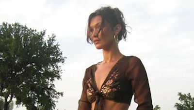 Bella Hadid's Secret Weapon to Styling a Long Khaki Skirt Is an Itty Bitty Crop Top