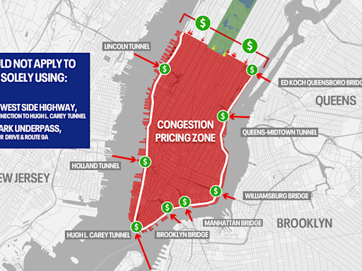 NYC congestion pricing map, costs, hours, exemptions