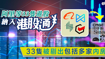 港股通 | 阿里等33隻港股納入港股通，33隻被剔出包括多家內房股(一表看清) - 新聞 - etnet 經濟通 Mobile|香港新聞財經資訊和生活平台