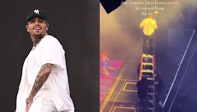 Chris Brown dangles mid-air after getting stuck during concert: Watch dramatic ladder rescue