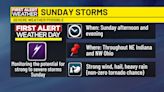 First Alert Forecast: Pleasant Saturday Evening. Strong-to-severe storms possible Sunday