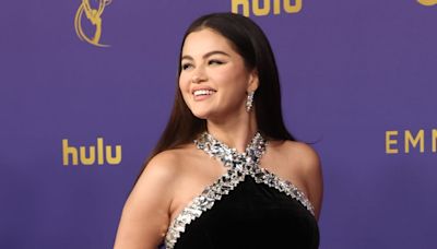 Selena Gomez Sparkles in a Silver-Trimmed Black Halter Gown at the Emmys